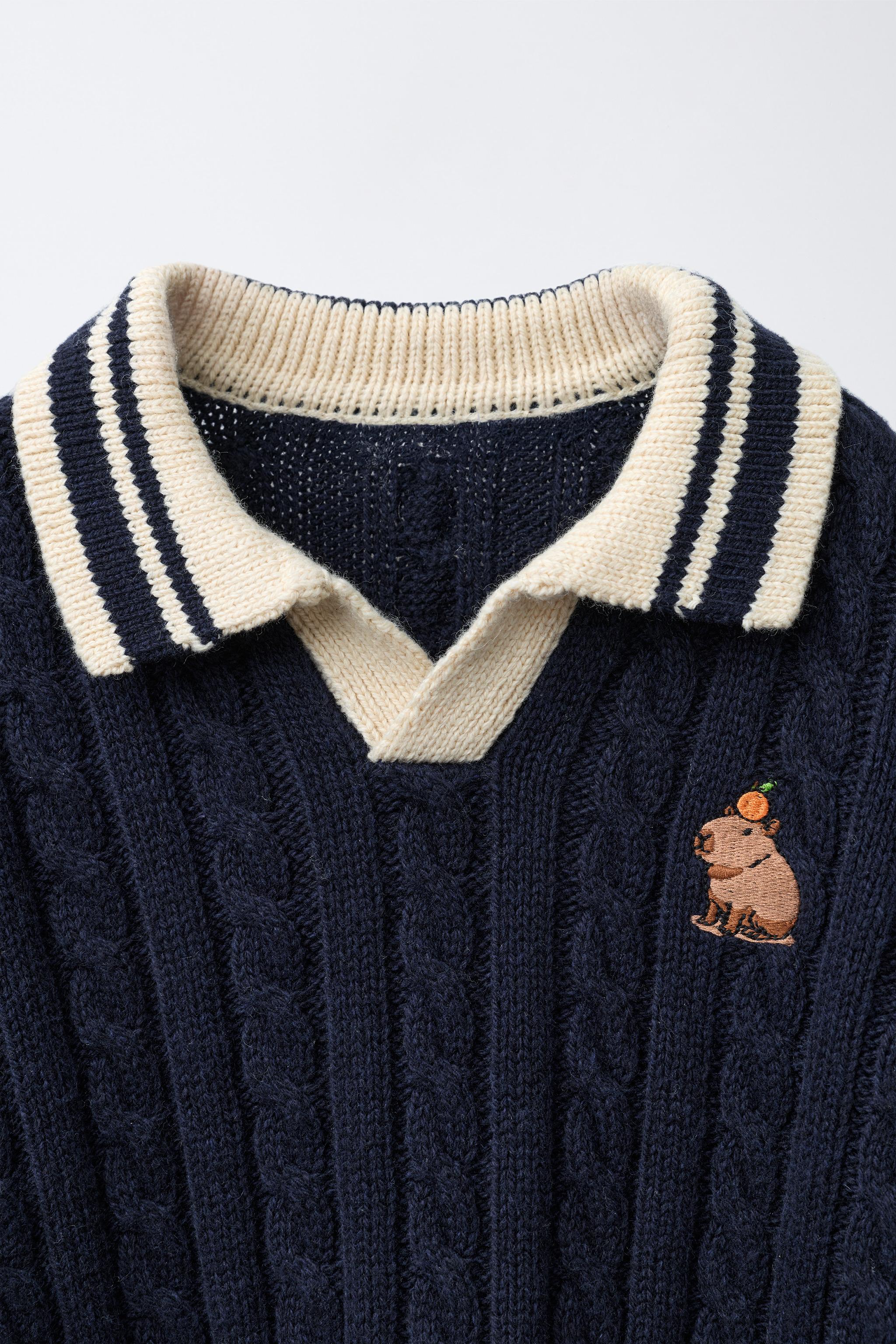 EMBROIDERED CAPYBARA KNIT POLO SHIRT